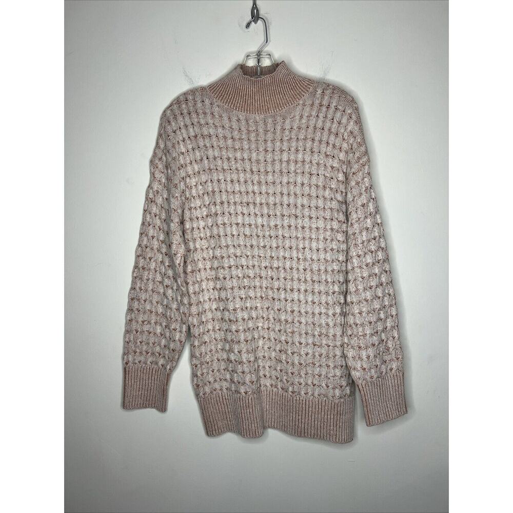 Knox Rose Womens Tunic Sweater Size Small Orange White Chunky Mock Neck Pullover